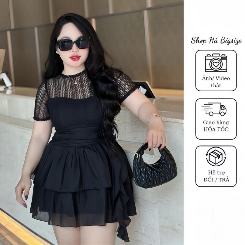 Đầm tiệc voan tơ phối ren lưới dành cho bigsize 55kg - 90kg - Váy, Nữ