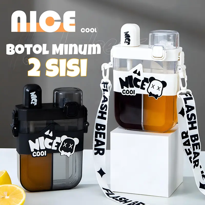 Botol Minum Duet Anak 2 in 1 Couple Bottle 620 ml Nice Cool Bear Tali Kitchenware Water 0