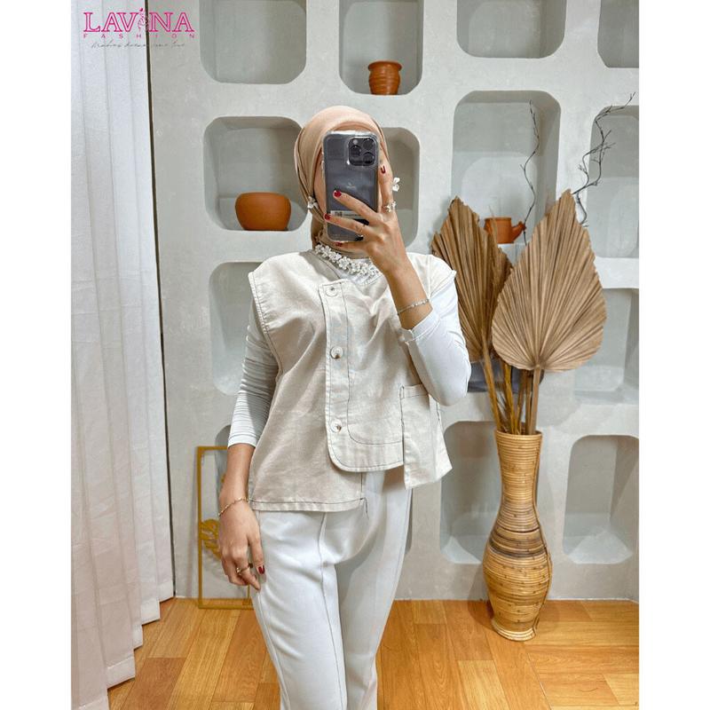 Lavina VOP256 | Novira Outer Vest Katun Premium Kancing Depan dengan Saku 2