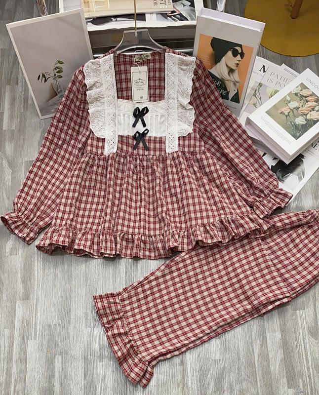 Đồ Ngủ Nữ Bộ Pijama Babydoll Dễ Thương Có Nơ Trang Trí Vải Xốp Cao Cấp, Đồ Mặc Ở Nhà, Baby doll Pyjama Sleepwear 0