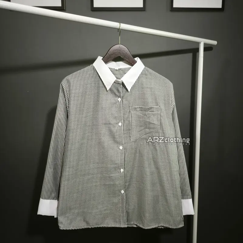 Kiyora Suzy Salur Lidi Kemeja Wanita Lengan Panjang - Stripe Shirt Kombinasi Putih Korean Style 6
