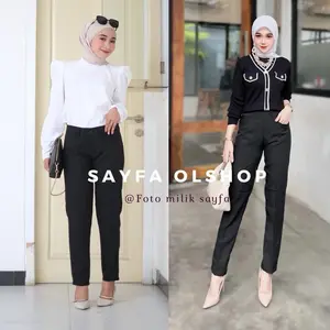 CELANA KERJA WANITA PINGGANG KARET DAN RESLETING