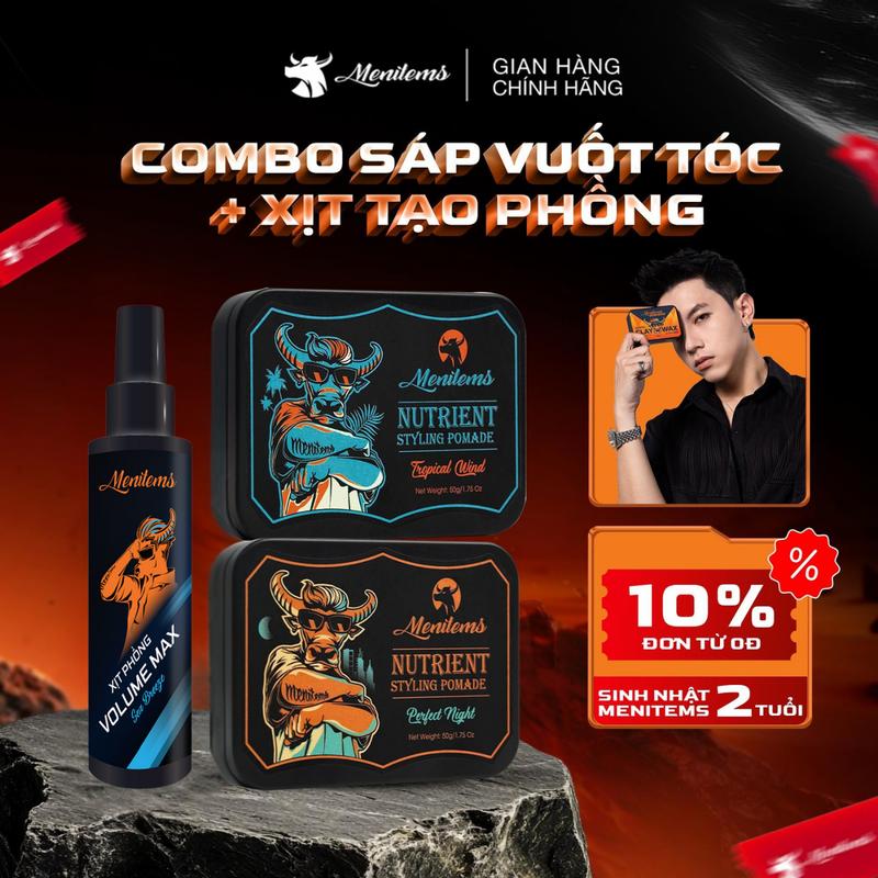 AFF Combo Xịt tạo phồng và sáp vuốt tóc Menitems giúp giữ nếp và tạo độ phồng tự nhiên cho tóc - P1