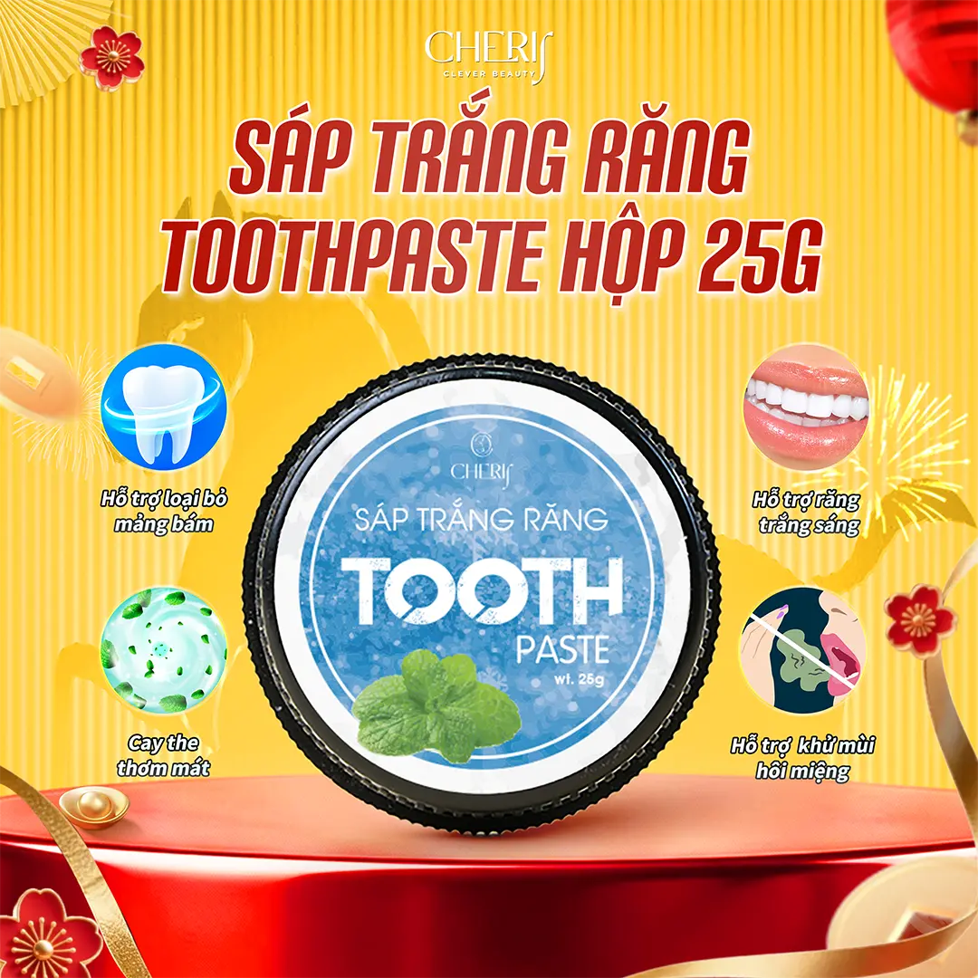 [Bản 25g] Kem Trắng Răng Dạng Sáp Tooth Paste - Trắng Răng, Thơm Miệng, Giảm Mùi Hôi Miệng sản phẩm đơn làm trắng