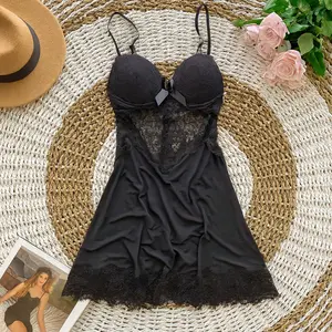 [ Happy Girl Shop ] Baju Dinas Nightwear Terbaru New Looks Fitting Dress Lingerie With Cup Busa Thick Eropa Style Tali Pundak Bisa Adjustmen Frotn Soft Lace Corak Bunga Low Back Free G-String Nilon Sifon Premium Lembut Super Halus LEGAN