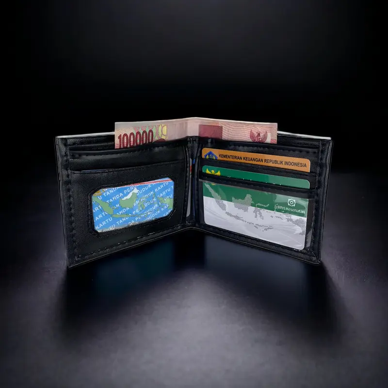 Dompet Pria Kulit Sintetis Premium Aflah D01 - Hitam Cowok Kartu Uang 5