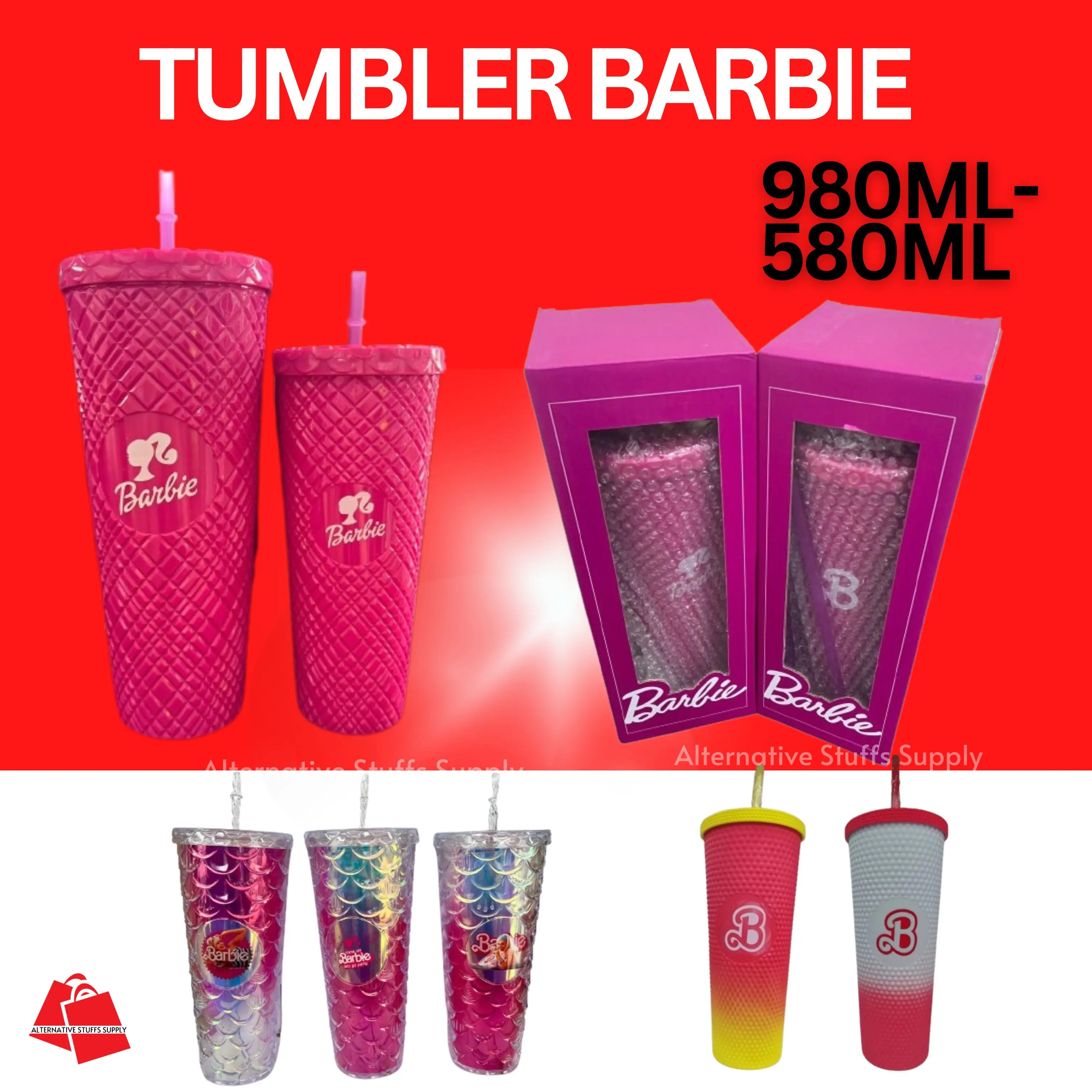 Tumbler 2in1 Barbie Cup tumbler Bling Cold Cup Acrylic Pink Tumbler Water Cup with Straw Water Tumbler  【Ready Stock】