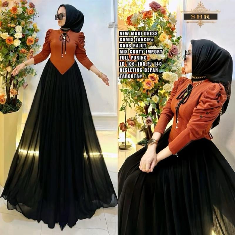 Dress SHR Premium Rajutan LD100/120 PB 140 Model Dada Full Muslim Melar - Formal, Gamis 1