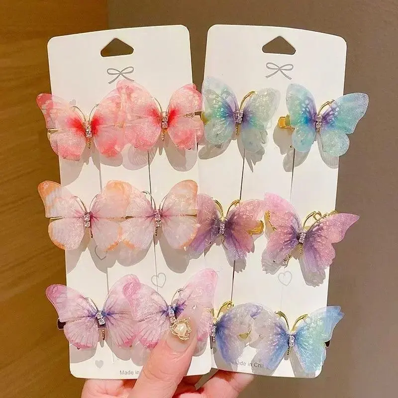 Kẹp Tóc Hình Bướm, Nhiều Màu Sắc, Dành Cho Bé Gái Và Phụ Nữ, Kẹp Tóc Công Chúa Dễ Thương, Phụ Kiện Tóc Ngọt Ngào Kẹp Tóc Mái, Mũ Đội Đầu Cầu Vồng, Phụ Kiện Tóc Thời Trang, Có Sẵn Trong 2 / 6 Miếng