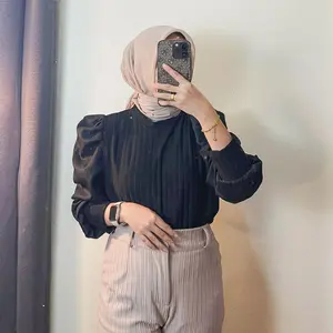 Bery - RASHA PUFFY TOP / ATASAN WANITA HORNET Motif Muslim Baju Panjang Garis Rib Basic Crop