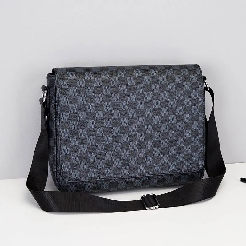 Men's Bag Flip Shoulder Bag European and American Fashion Men's Messenger Bag Horizontal Leisure Computer Briefcase Men's Plaid Backpack