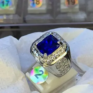 cincin batu permata natural Royal blue safir petak dim 10*8 full tabur