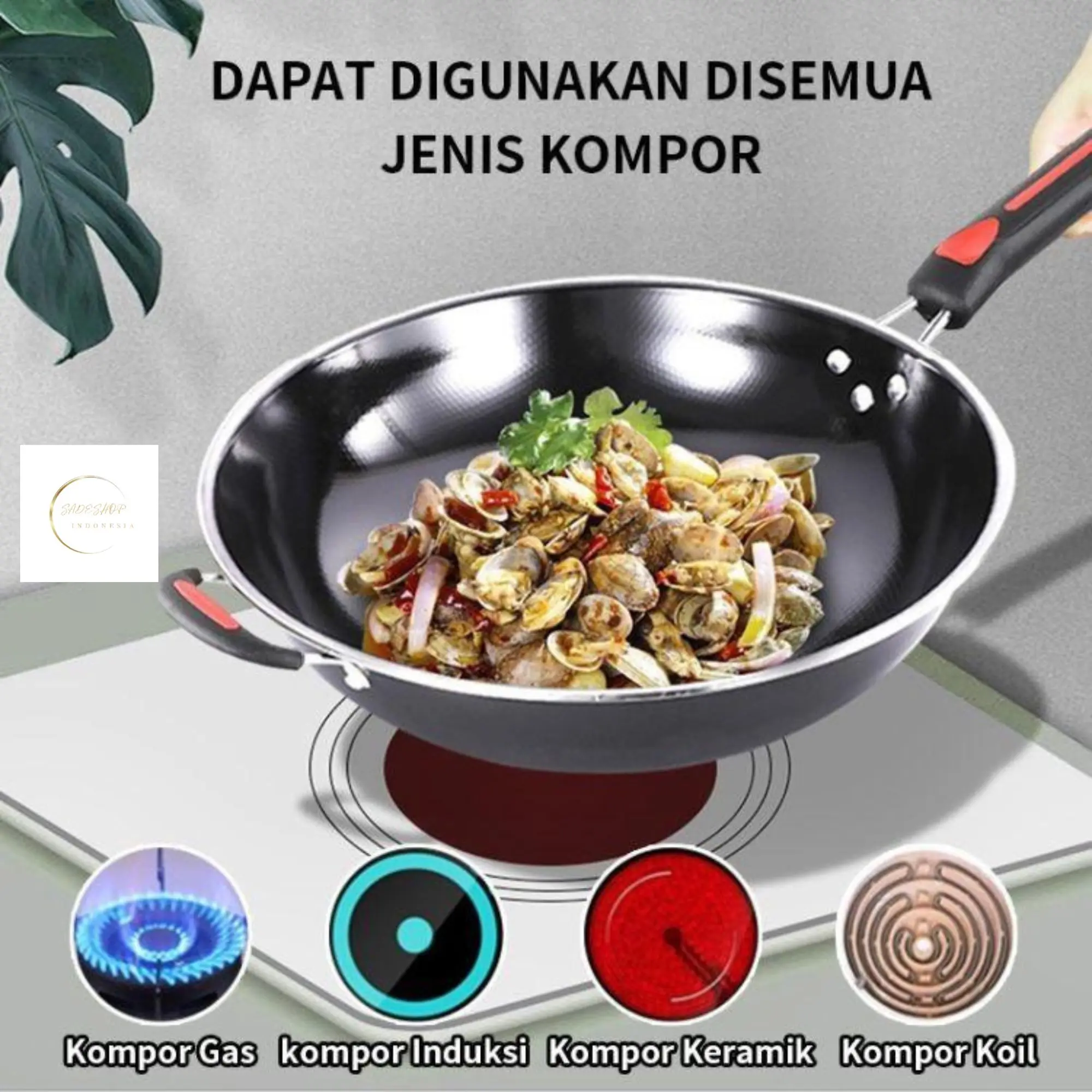 SADESHOP-Wajan Enamel Hitam Kuping Gagang Panjang Anti Lengket Gores - Gagang + Kuping GZ009