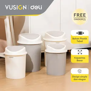 Vusign Tempat Sampah Bundar - Tong Sampah Plastik dengan Penutup, Anti-Bau, Stylish & Hemat Ruang untuk Rumah dan Kantor VS1106/VS1107
