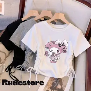 Kaos oblong tali serut samping anak perempuan usia 3-12 tahun motif cinnamon cinnamoroll trend fashion korean style pakaian atasan wanita crop top korea cewek