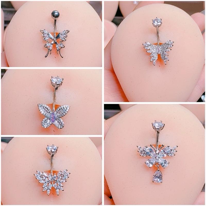 Khuyên rốn  bướm đính đá thân 6-8-10mm
