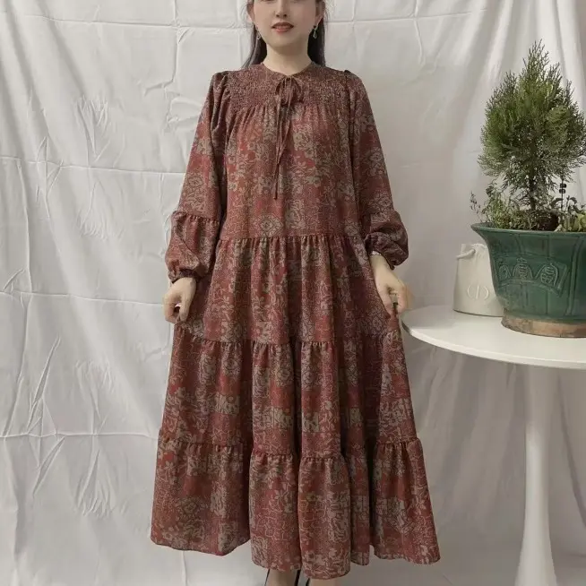 Gaun Satin Panjang Polkadot  Cetakan Macan Tutul Plus Longgar Dan Kasual Ukuran Gemuk Mm Slim Fit Dan Tipis Sifon Wanita Dress Korean 3