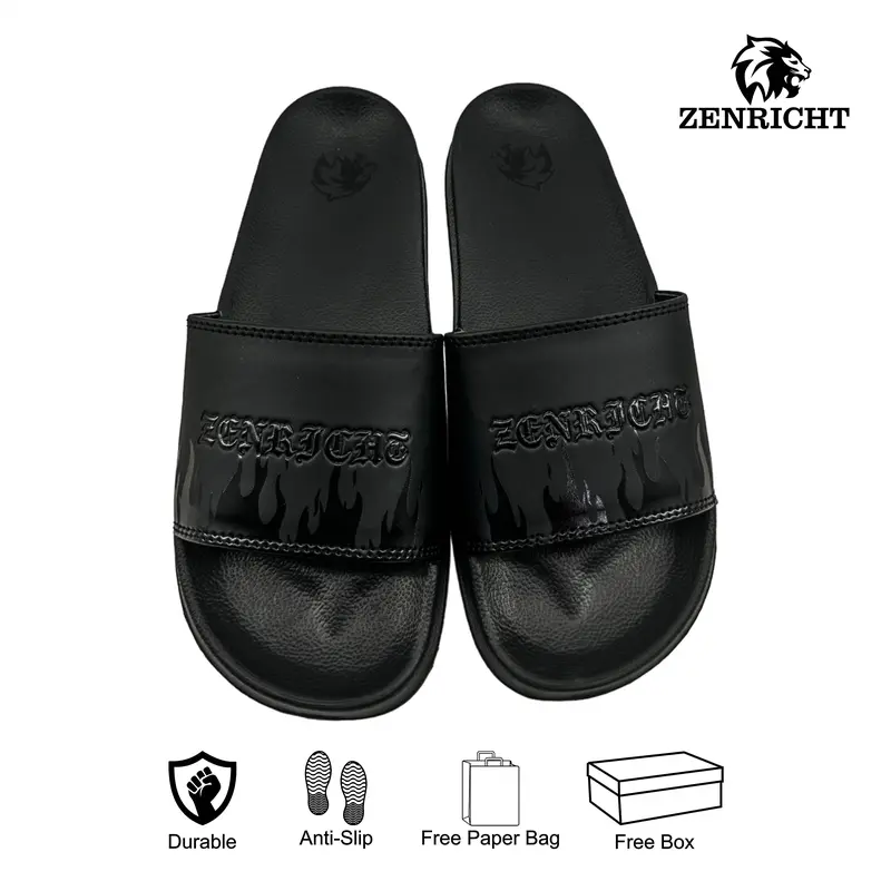 Zenricht Sandal Selop Pria Fullblack Sandal Slide Pria Anti Licin 1