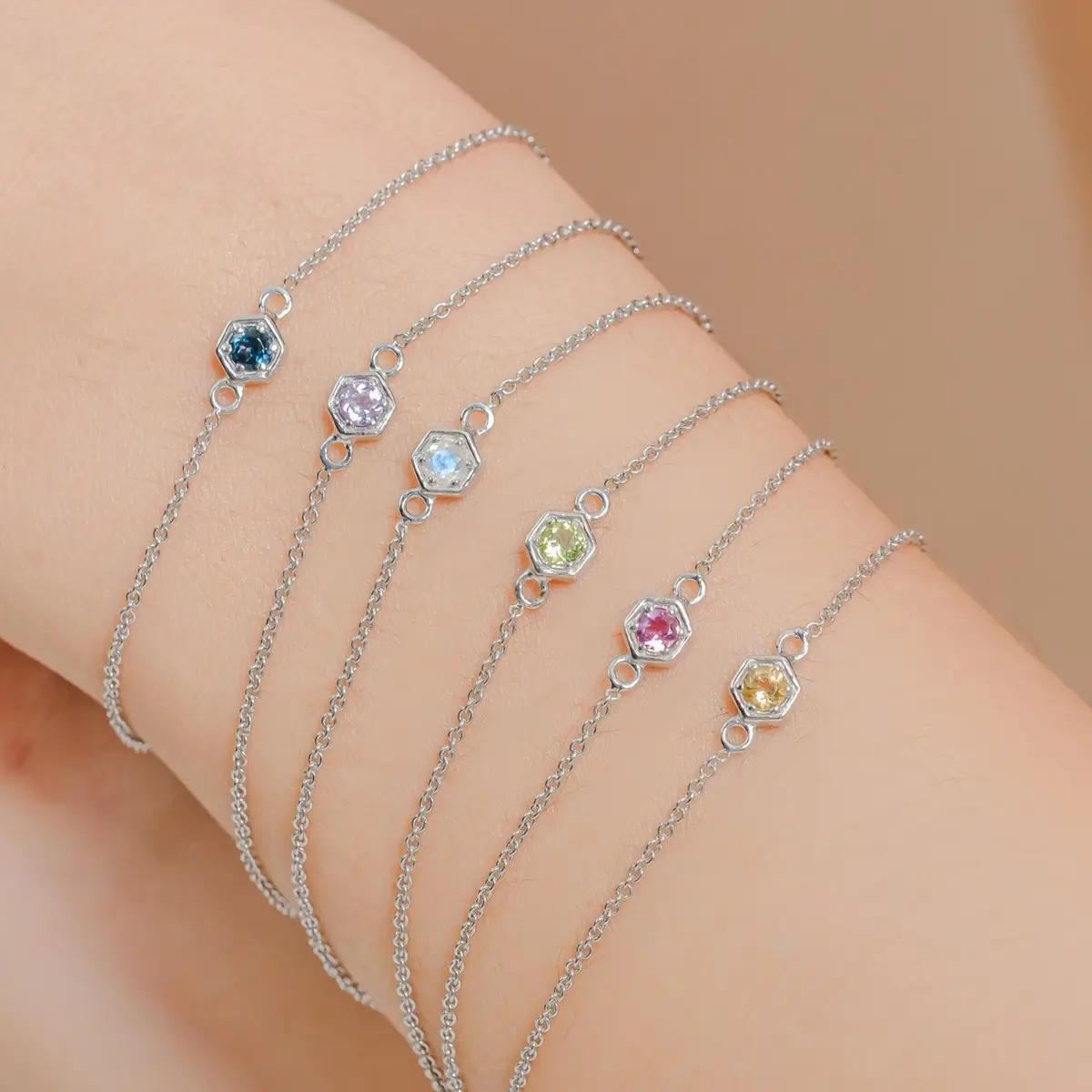 Fleur Bracelet Rodium Plated Natural Gemstones