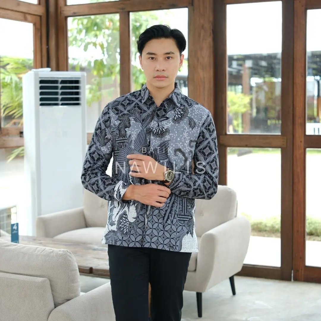 Baju BATIK NAWILIS Kemeja Panjang Pria Slimfit Lapis Furing Premium Motif MERAK AWU
