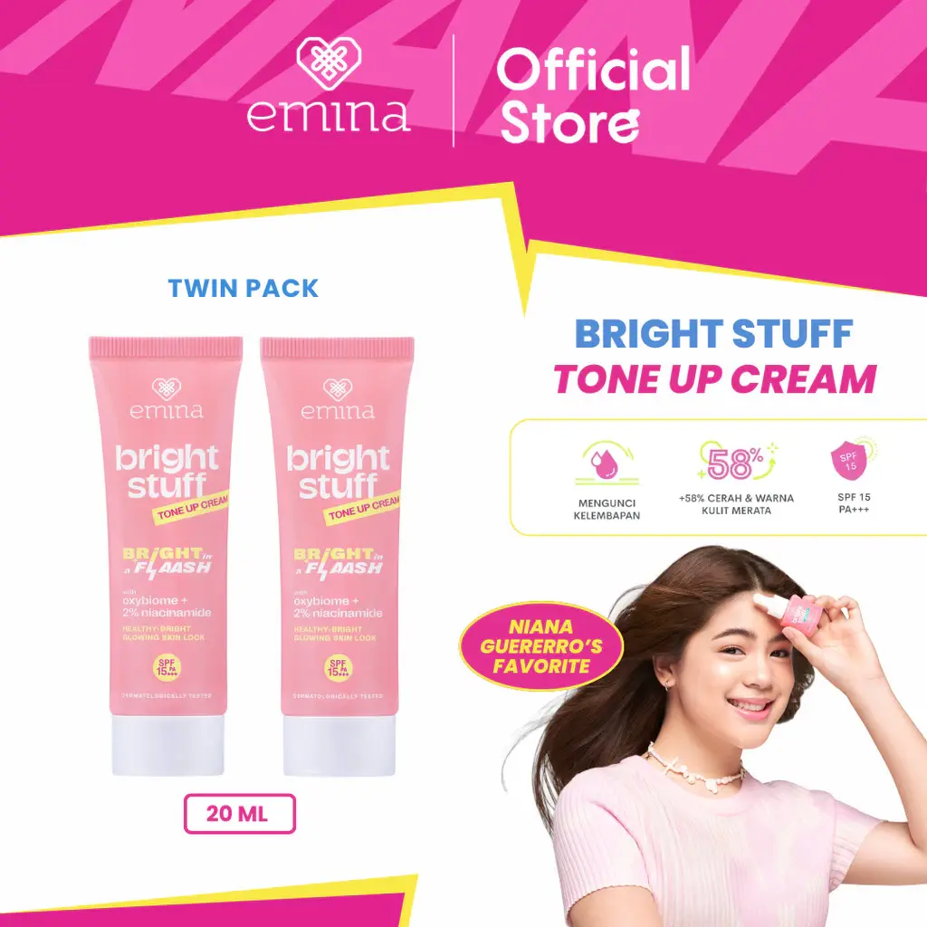 Emina Bright Stuff Tone Up Cream 20 ml Twin Pack - Paket Perawatan Wajah Tone Up Cream Instant Brightening Anti Kucel