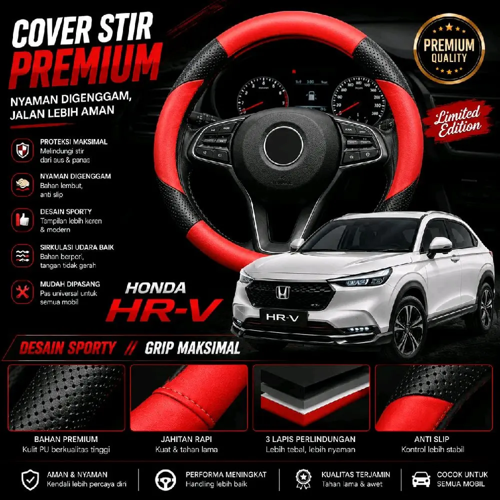 Honda HR-V Cover Stir Sarung Stir Bahan Kulit Premium 38CM Universal ANTI SLIP untuk Kenyamanan dan Keamanan Berkendara - Car, Kendaraan