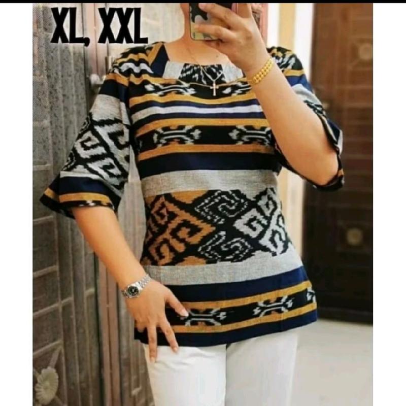 BLUS TENUN ETNIK MOTIF PREMIUM SALUR Atasan Baju Wanita 6