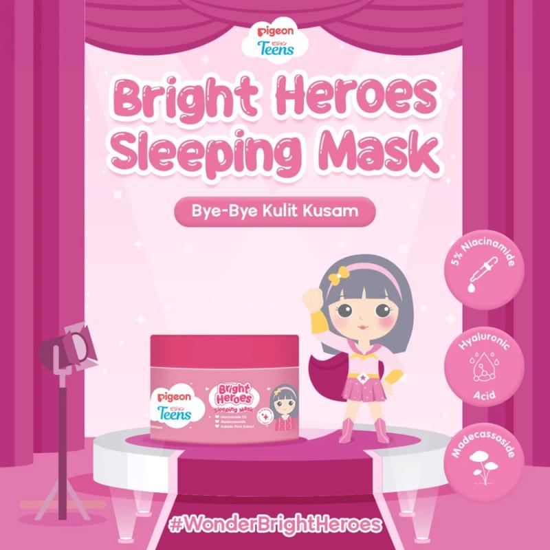 Pigeon Teens Bright Heroes Sleeping Mask 30g Skincare Remaja Niacinamide 5% Masker Wajah No Alcohol 2