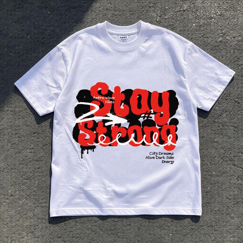 Áo Thun Nam Tay Ngắn Form Rộng In Chữ Stay Strong Mũi Tên Mực Đen Cổ Tròn Thoải Mái Mùa Hè Chất Vải Mềm Mại Dễ Phối Đồ
