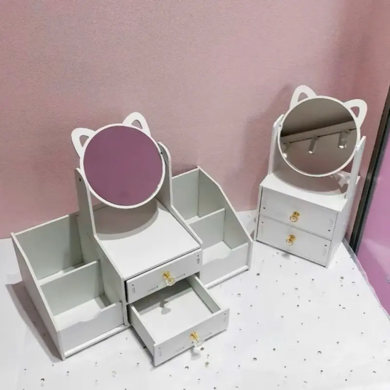 Kệ Tủ Để Mỹ Phẩm Đồ Trang Điểm Nhiều Ngăn Có Gương Tai Mèo