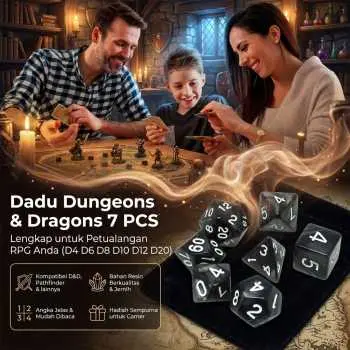 Dadu Dungeons & Dragons Polyhedral Board Game Dice Set - Black