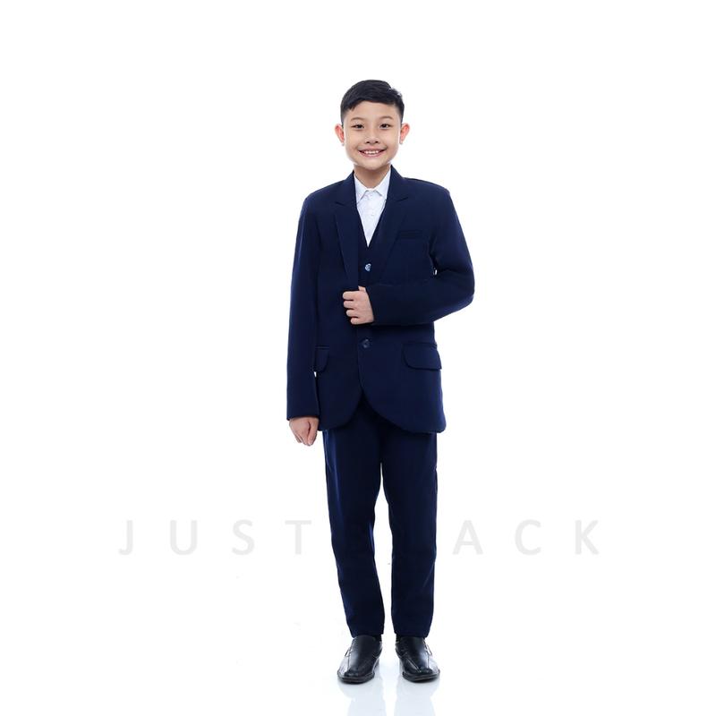 Justblack Setelan Jas Blazer Anak Laki-laki Umur 2-13 Tahun Basic List Putih Kancing Dua Terbaru 7