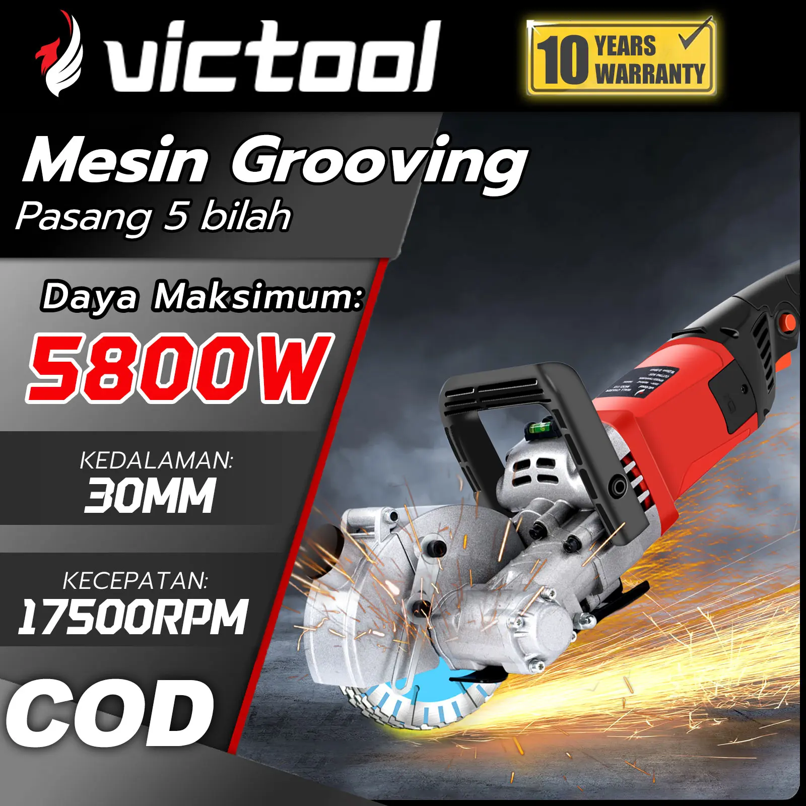 5800W Slotting Mesin Grooving Mesin slotting berdaya tinggi Cocok untuk bukaan dinding bata merah, alur beton, granit, dan lantai baja