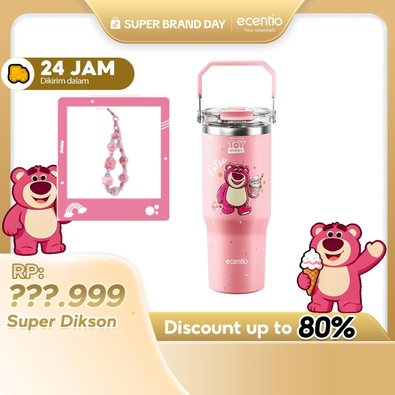 【PO 1 august】celyhome  exclusive】 ecentio  900ml Botol Minum PortableTahan Panas 14 Jam Dingin 24 Jam Desain Ganda Praktis BPA Free