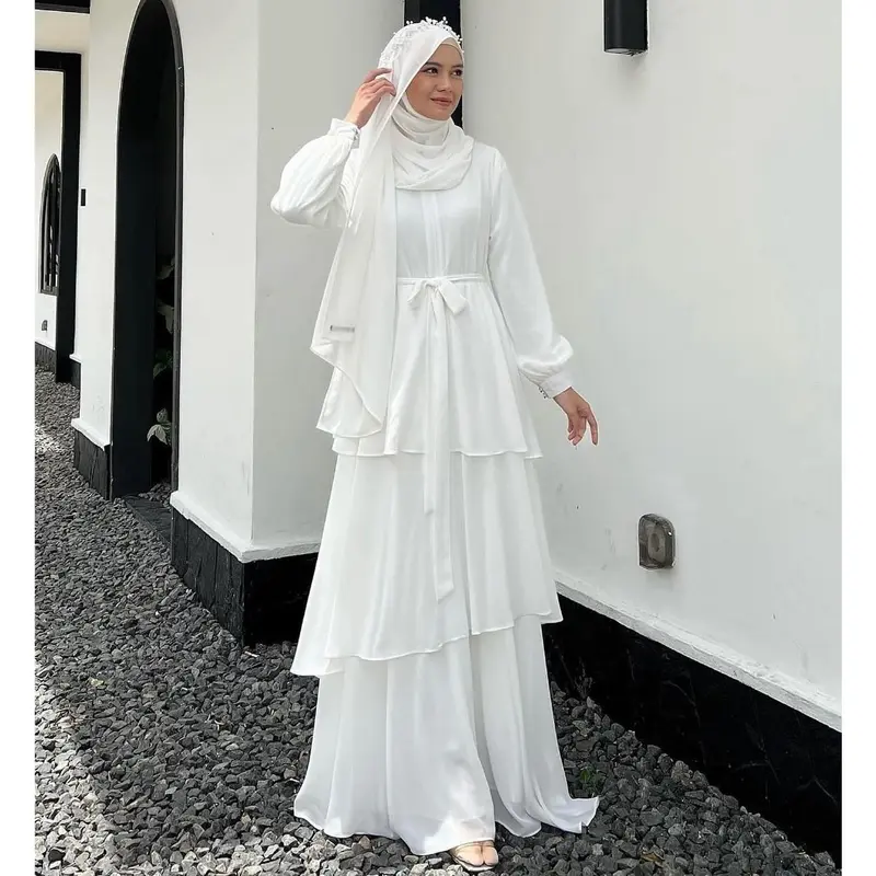 Nadira Dress wanita kekinian bahan ceruty babydoll full furing busui friendly Allsize free pashmina 2