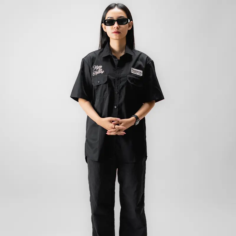 JEEN ORIGINAL - Kemeja Workshirt Lengan Pendek Full Bordir Casual Atasan Baju Cowok 1