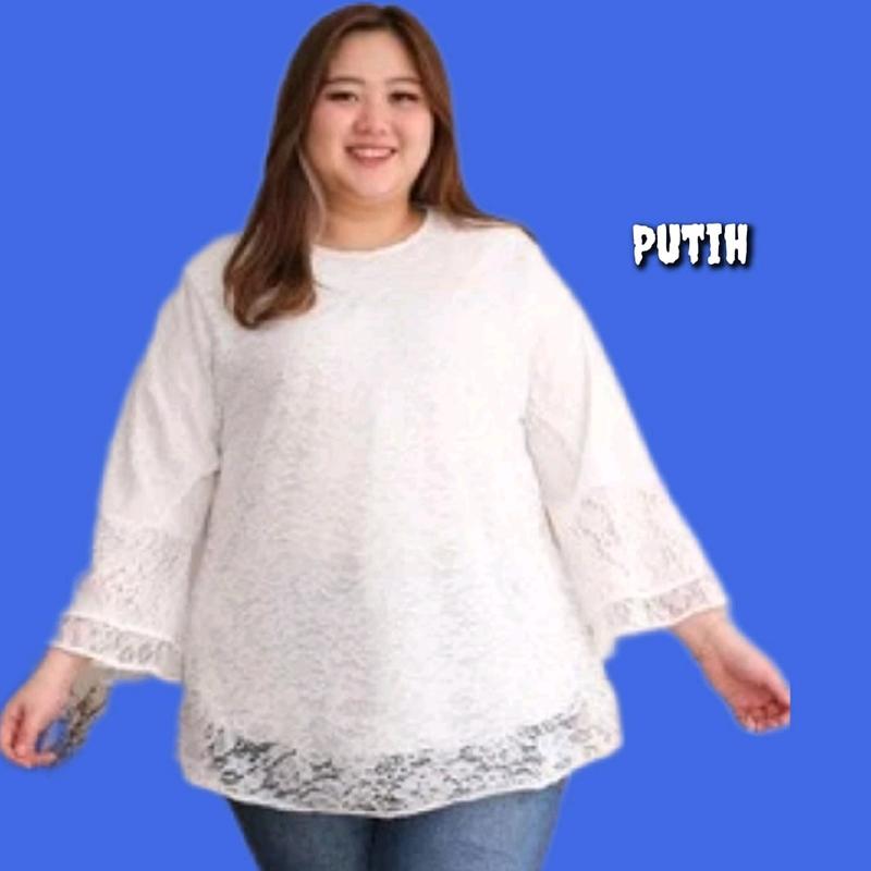 Blouse Brukat Jumbo Wanita Bigsize LD 122 130 145  Baju Atasan Tunik Hijau Sage 8