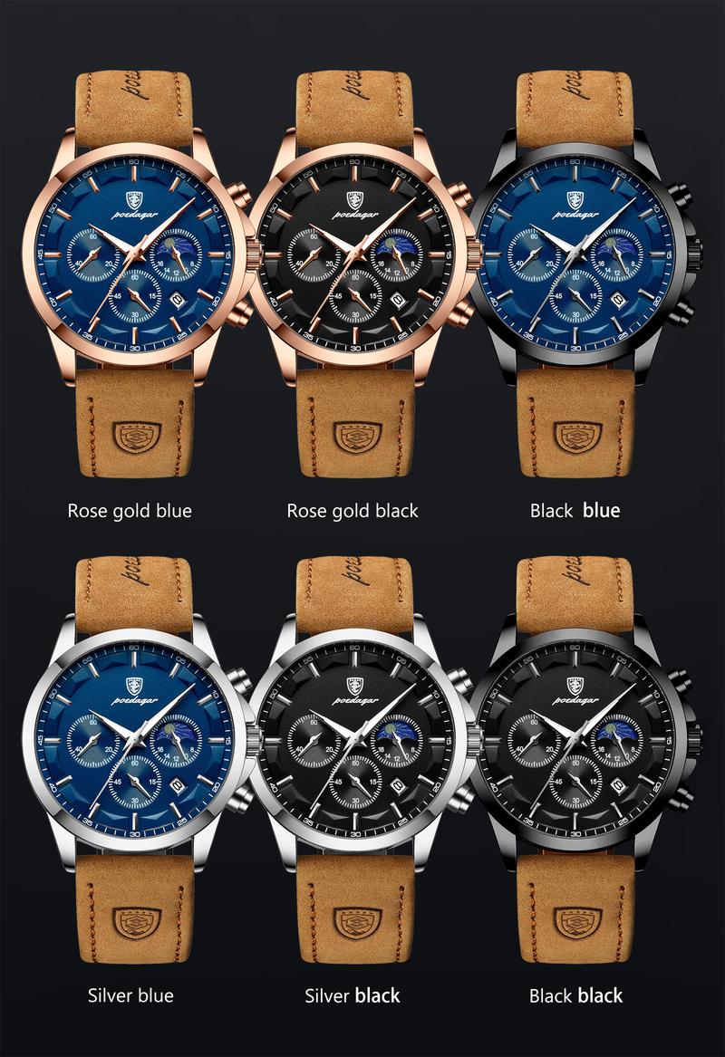 Product Introduction of Men Quartz Watch Luxury Sports Waterproof Chronograph Luminous Date Man Wristwatch Business Leather Men's Watches Clock 14