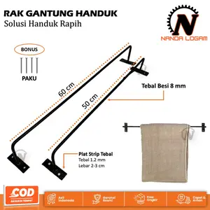 Rak Gantungan Handuk Tempel Dinding Besi Hemat Ruang Serbaguna Tanpa Bor Anti Karat