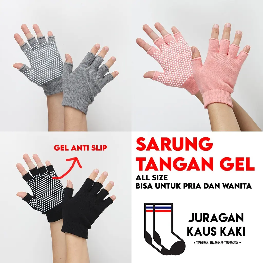 Sarung Tangan Yoga Pilates Gel Anti Slip Fitness Gym Gloves Impor