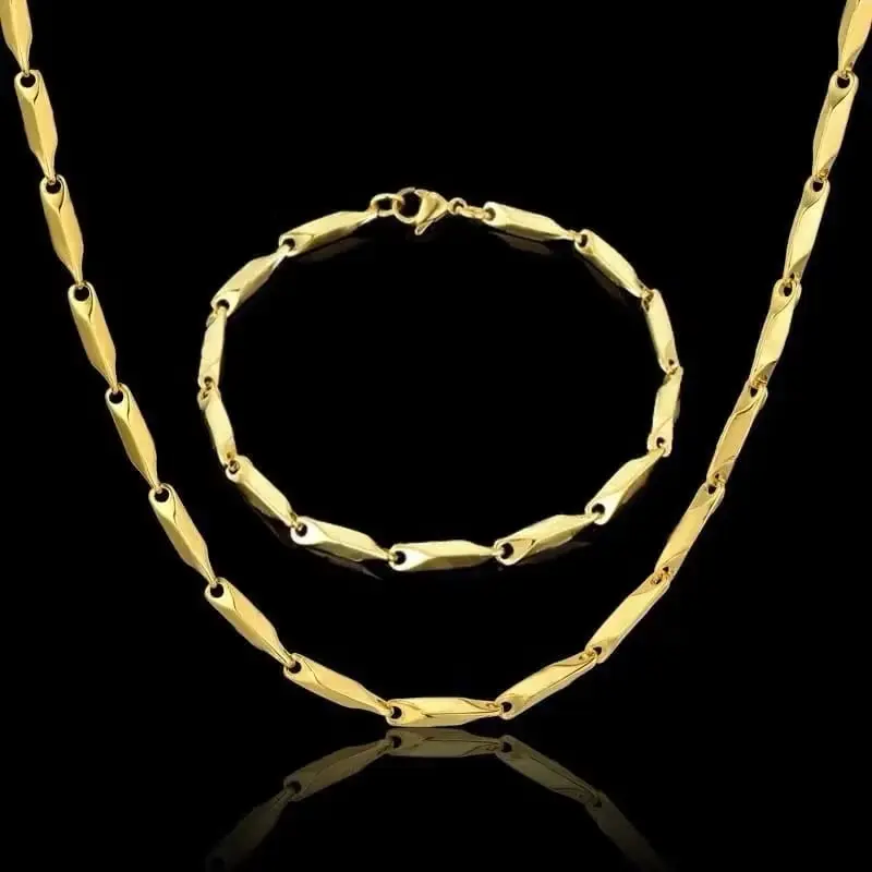Kalung Titanium Pria Wanita SATU Set Simple Style Model Rantai Padi Stainless steel Silver Anti Karat Terlaris 4