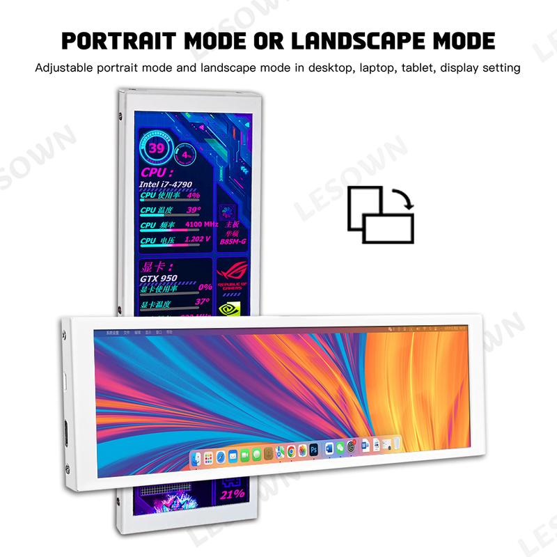 Product Introduction of LESOWN 7.9 inch 400x1280 IPS Bar LCD HDMI Wide Display Touch 500Nits High brightness 7.84 Long Stretched Secondary Monitor White 3