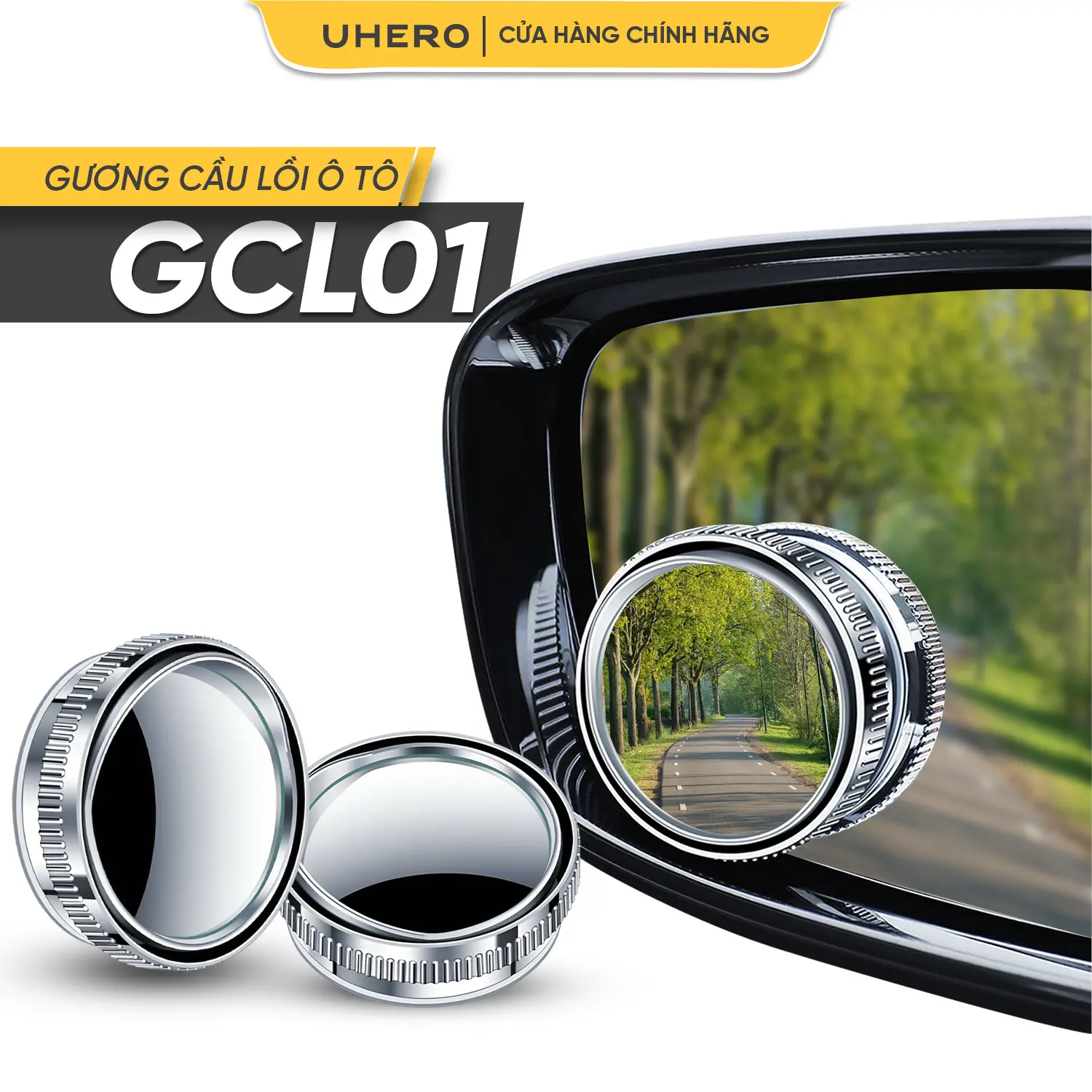 UHERO Cặp Gương Cầu Lồi Góc Rộng GCL01 Gắn Kính Hậu Ô Tô Xoay 360 Xoá Điểm Mù, Sử Dụng Đế Hút, Không Để Lại Vết Keo Khó Tẩy + Tặng Khăn Lau Cao Cấp