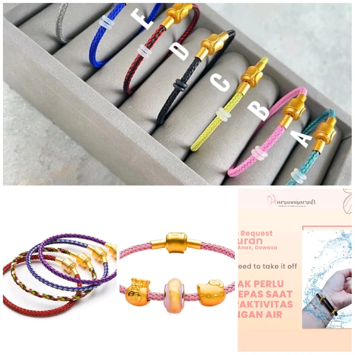Gelang Tali Kawat Anti air Waterproof Pengunci Gold BISA COD Liontin Bracelets Pengait