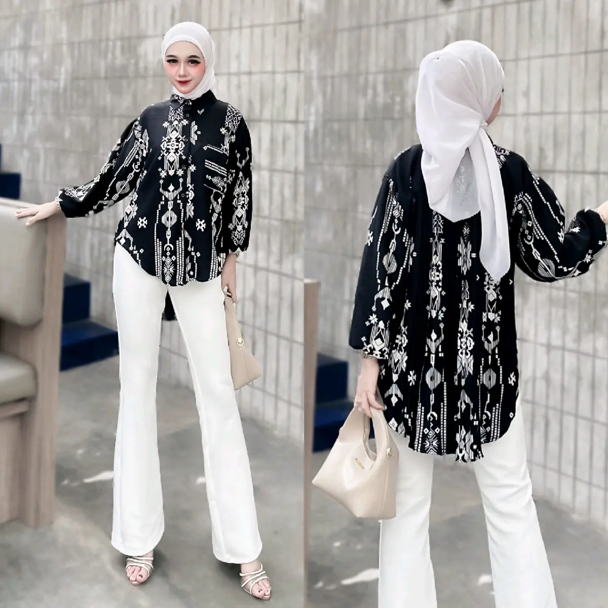 Kyea Blouse Plisket Motif Atasan wanita Terbaru Kekinian Kemeja Wanita Oversize Airflow Rayon