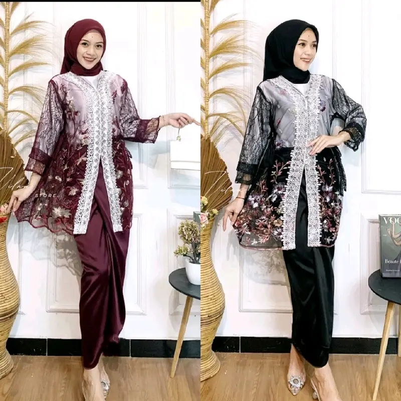 SET MAIZA Setelan Wanita Kekinian baju Kondangan Baju Lamaran Tunangan Wisuda Remaja Deasa Atasan Outer Renda Bawahan rok Lilit 0