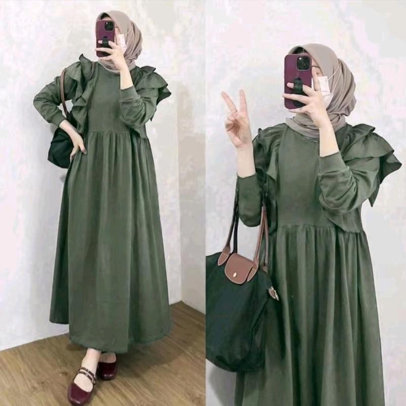 Gamis Panjang Wanita Variasi Ruffle Meldi Dress Muslim Crinkle Airflow | Gamis Kondangan Nyaman | Gaun Pesta Santai Mewah 2