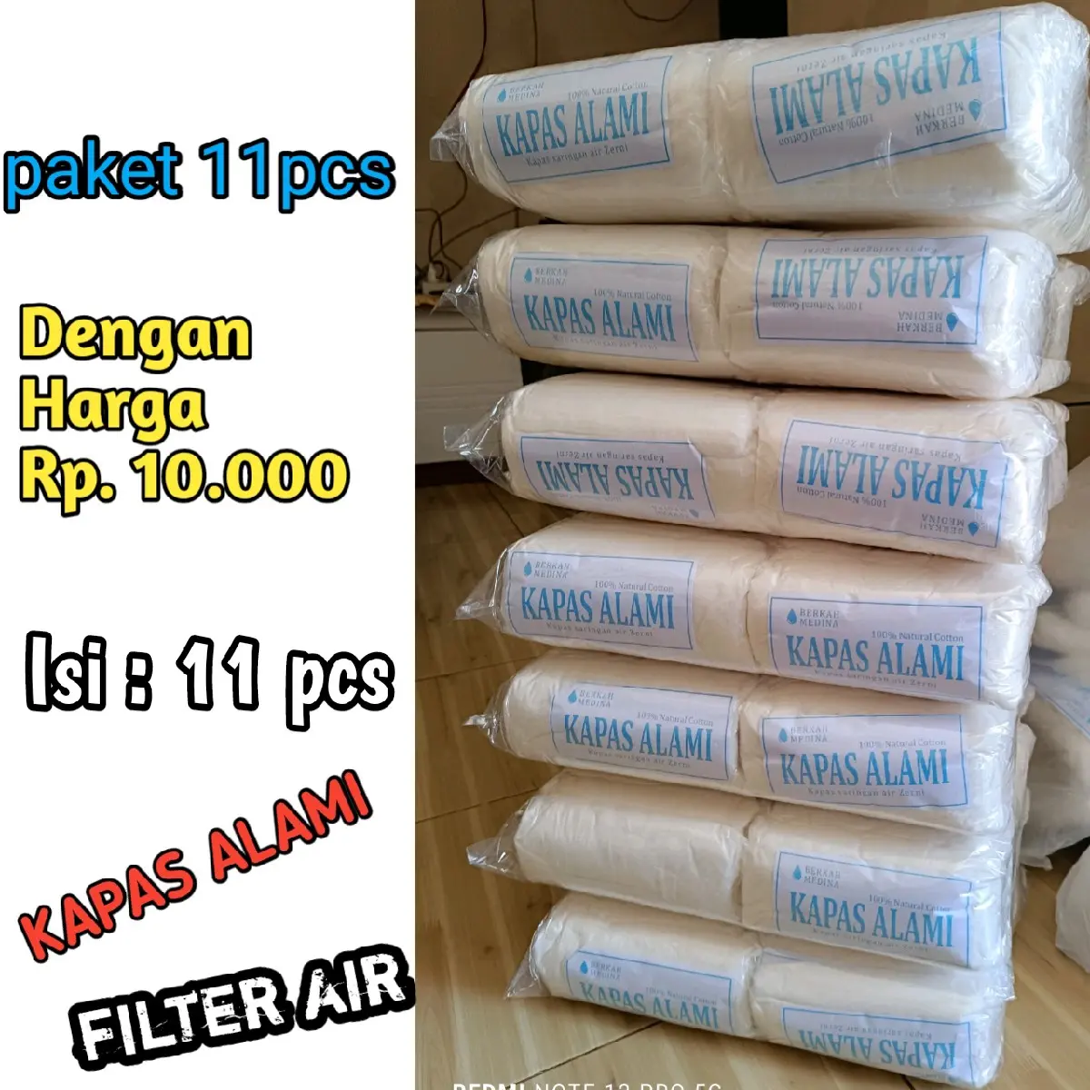kapas alami kapas filter air paket  isi 11pcs