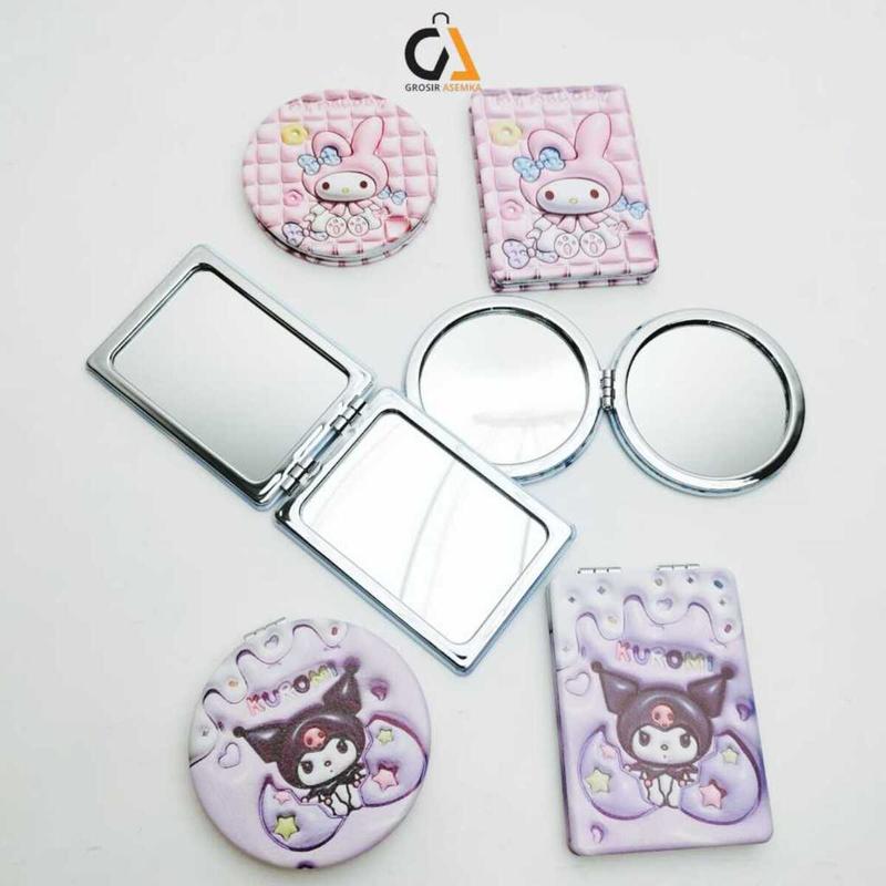 1 Pcs Cermin Kaca Rias Lipat Kecil 2 Sisi Model Persegi & Bulat Karakter Sanrio Motif Cartoon Lucu Eyelash 2