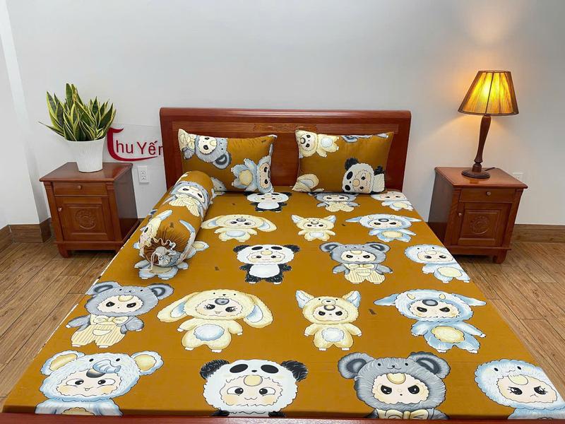 Ga Thun Lạnh Hàn Quốc 4 Món, Ga Giường Bo Thun vải in 3D,Ga bọc vỏ gối 40x60cm. 8